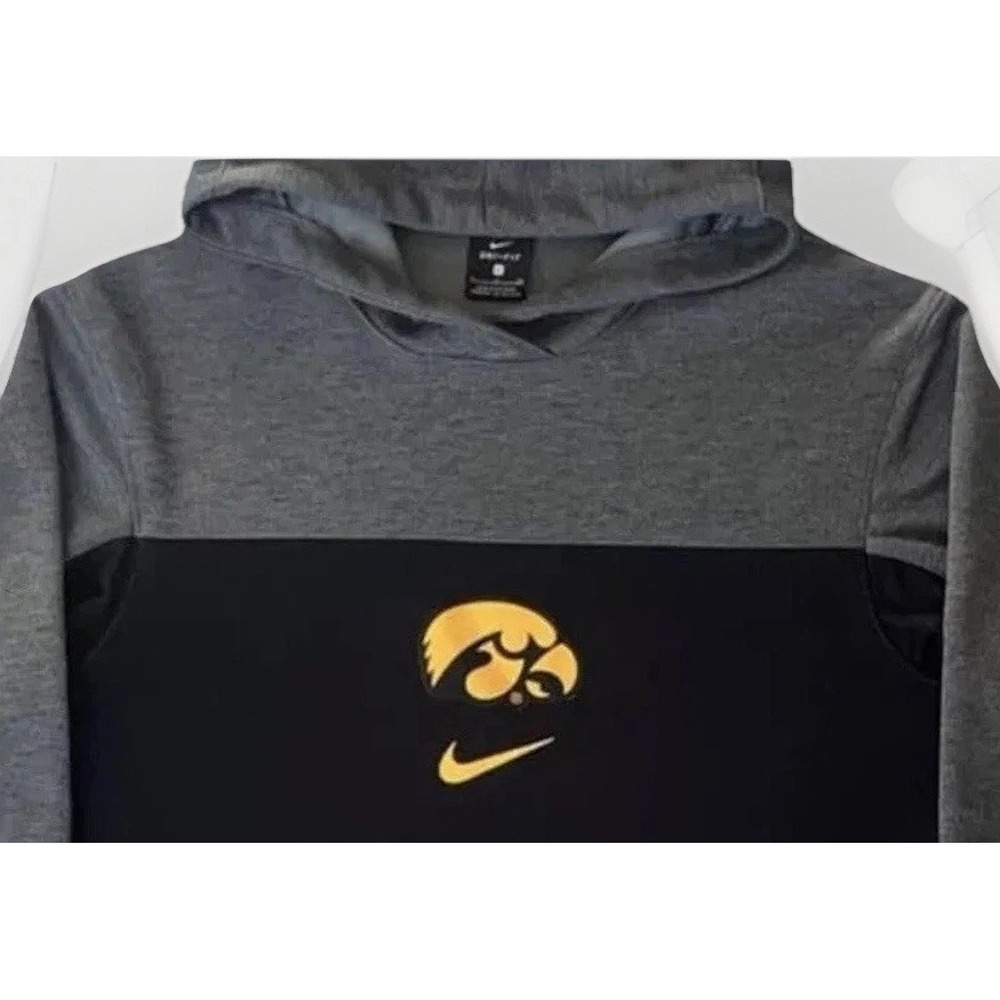 Nike DRI-FIT Hoodie Iowa Hawkeyes Men's S Stitched Logo Colorblock Black Gray